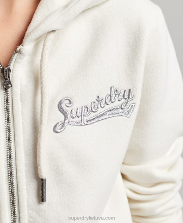 Superdry Vintage Scripted Collegiate Zip Hoodie White Women