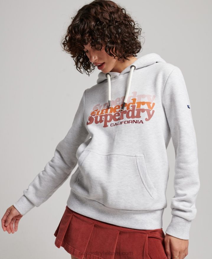 Superdry Vintage Scripted Infill Hoodie Light Grey Women