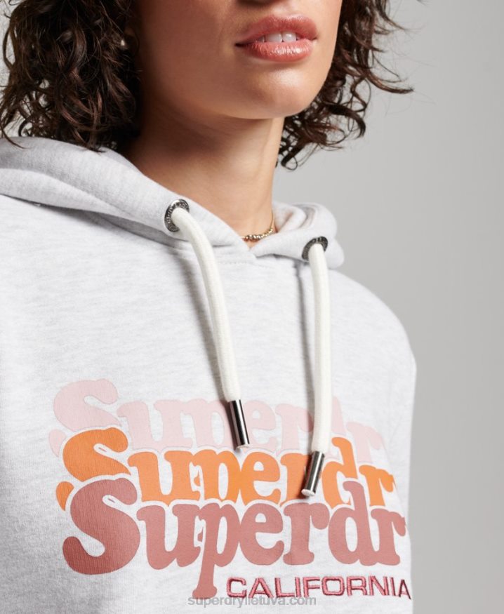 Superdry Vintage Scripted Infill Hoodie Light Grey Women