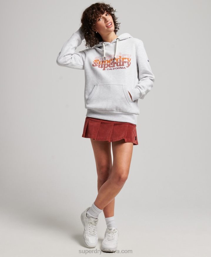 Superdry Vintage Scripted Infill Hoodie Light Grey Women