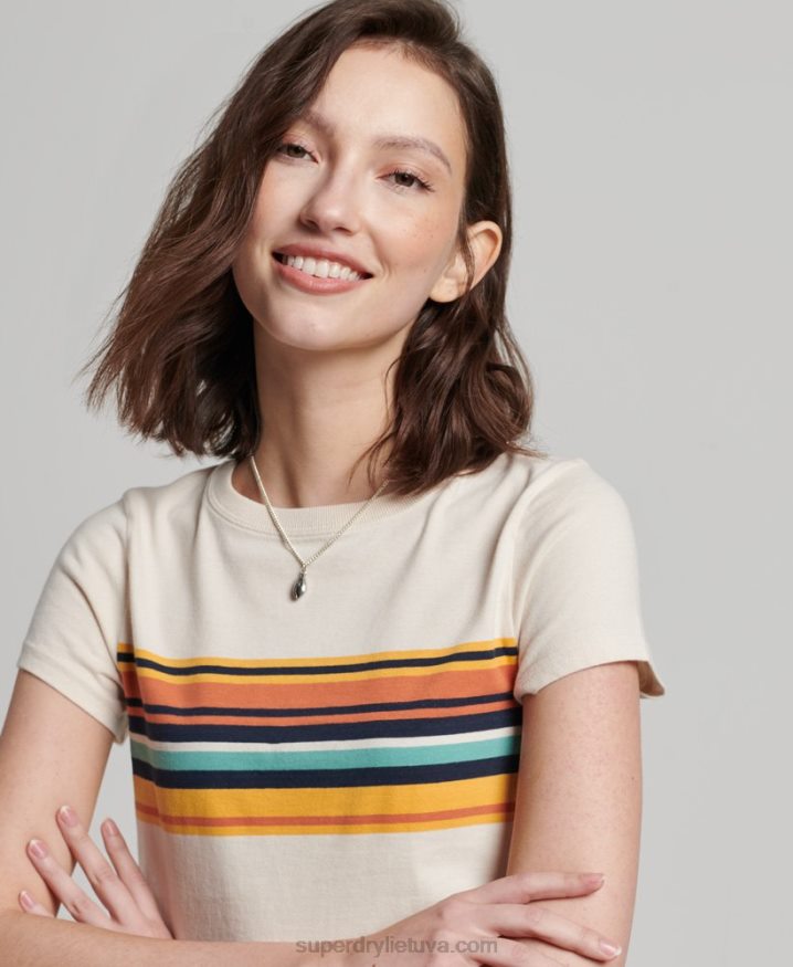 Superdry Vintage Stripe Crop T-Shirt Cream Women