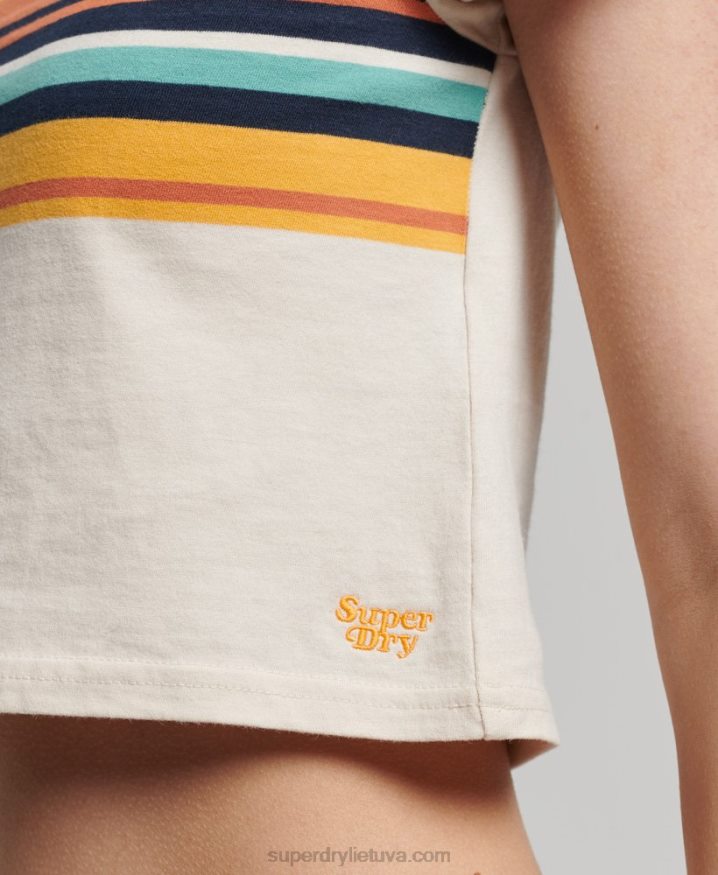 Superdry Vintage Stripe Crop T-Shirt Cream Women