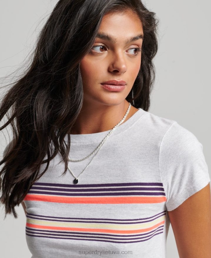 Superdry Vintage Stripe Crop T-Shirt Grey Women