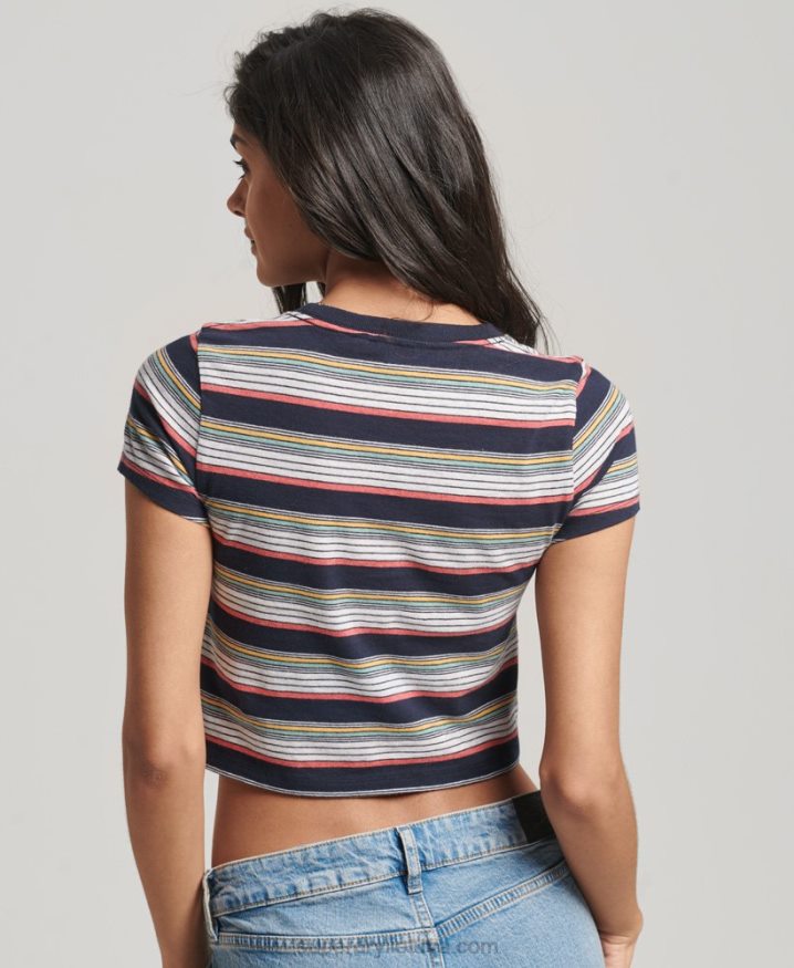 Superdry Vintage Stripe Crop T-Shirt Navy Women