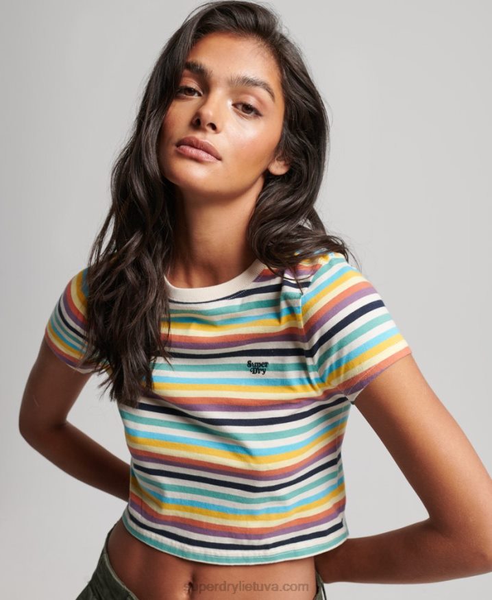 Superdry Vintage Stripe Crop T-Shirt Yellow Women