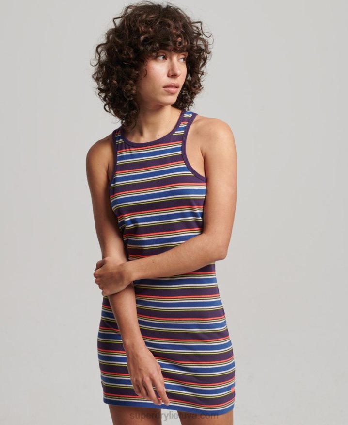 Superdry Vintage Stripe Racer Dress Brown Women