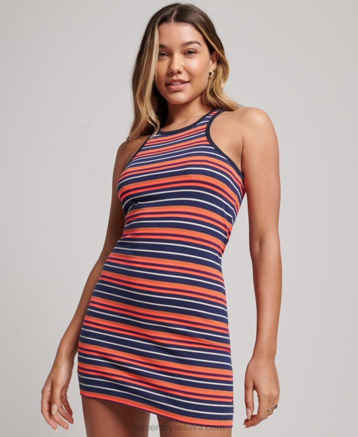 Superdry Vintage Stripe Racer Dress Coral Women