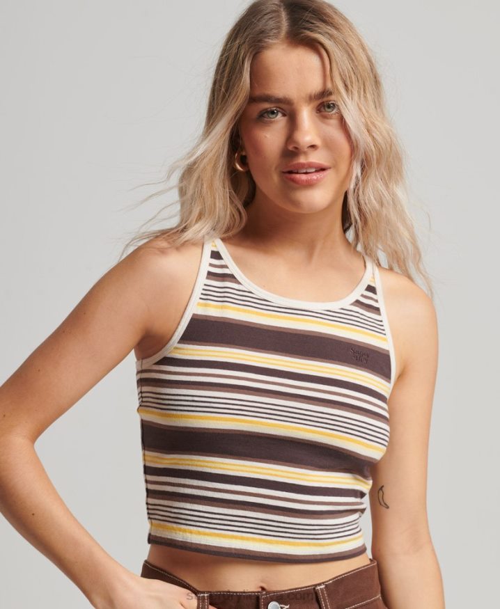 Superdry Vintage Stripe Surf Tank Top Brown Women