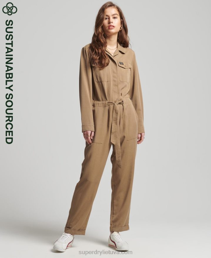 Superdry Vintage Tencel Woven Boiler Suit Brown Women