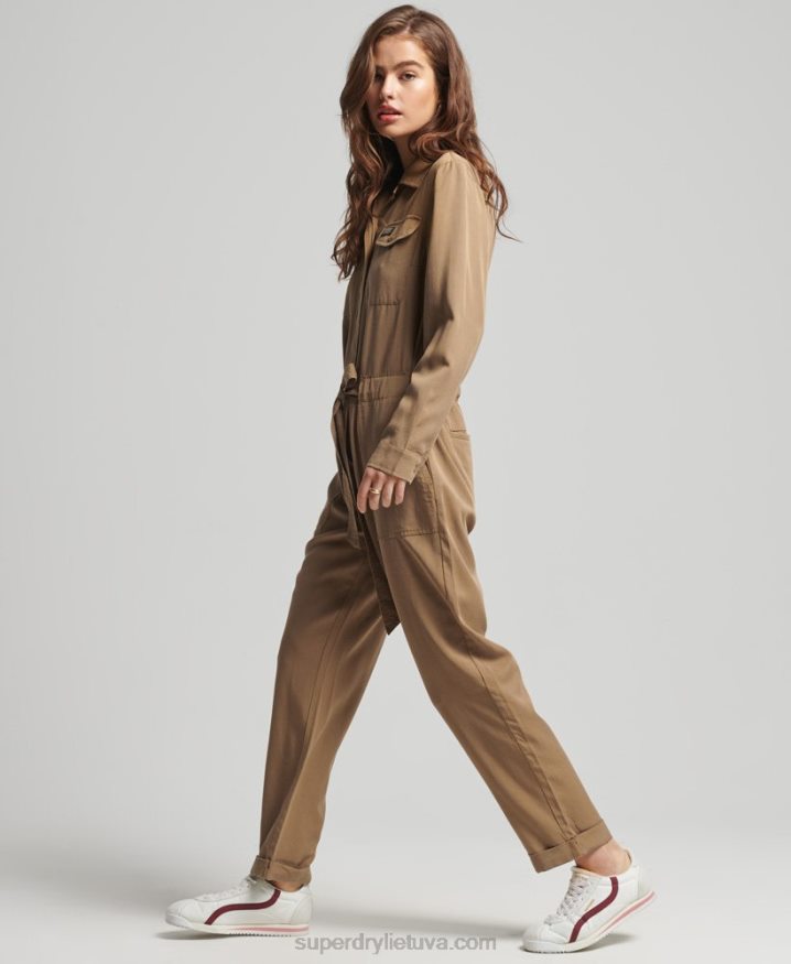 Superdry Vintage Tencel Woven Boiler Suit Brown Women