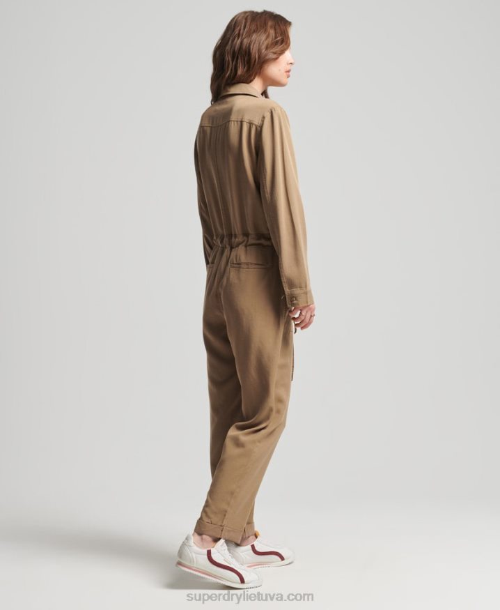 Superdry Vintage Tencel Woven Boiler Suit Brown Women