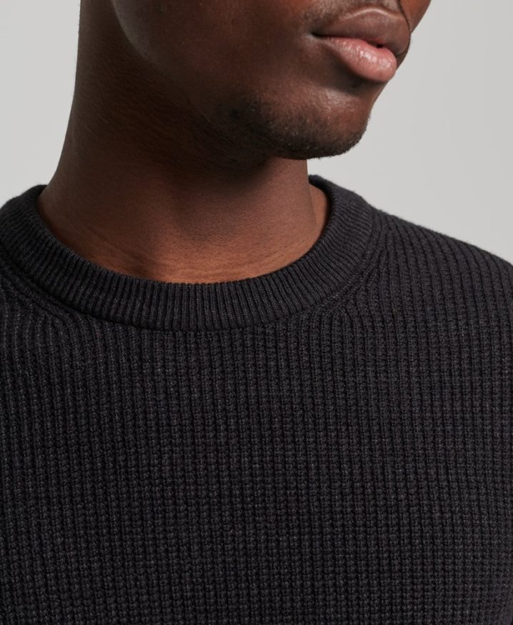 Superdry Vintage Textured Crew Knit Jumper Black Men