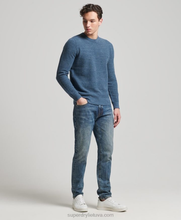 Superdry Vintage Textured Crew Knit Jumper Blue Men