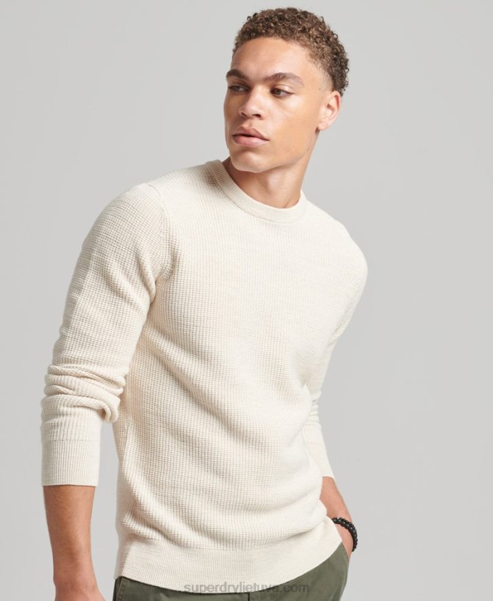 Superdry Vintage Textured Crew Knit Jumper Cream Men