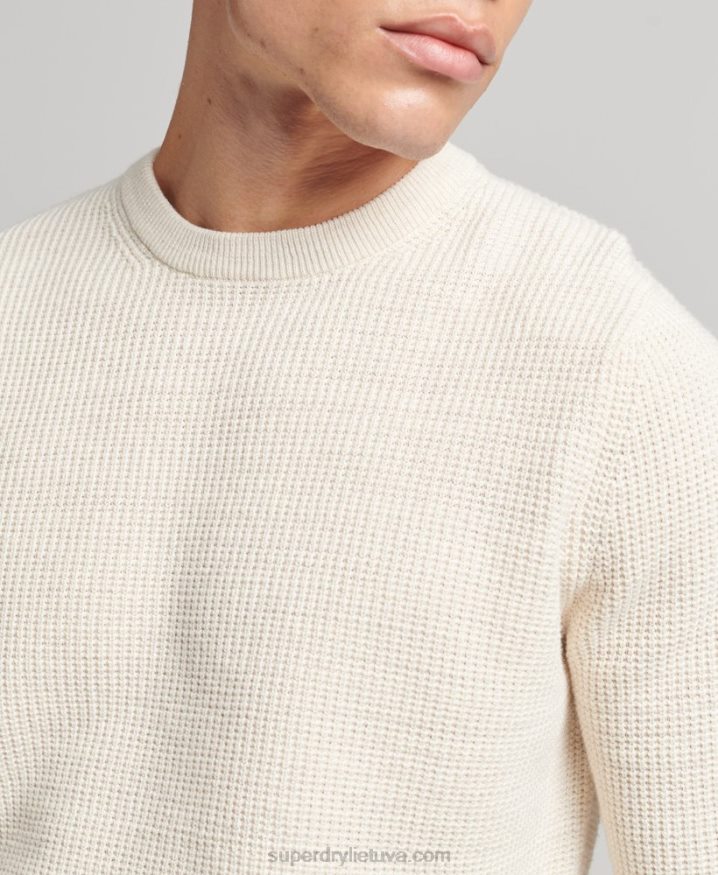 Superdry Vintage Textured Crew Knit Jumper Cream Men