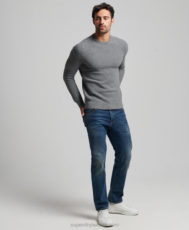 Superdry Vintage Textured Crew Knit Jumper Grey Men