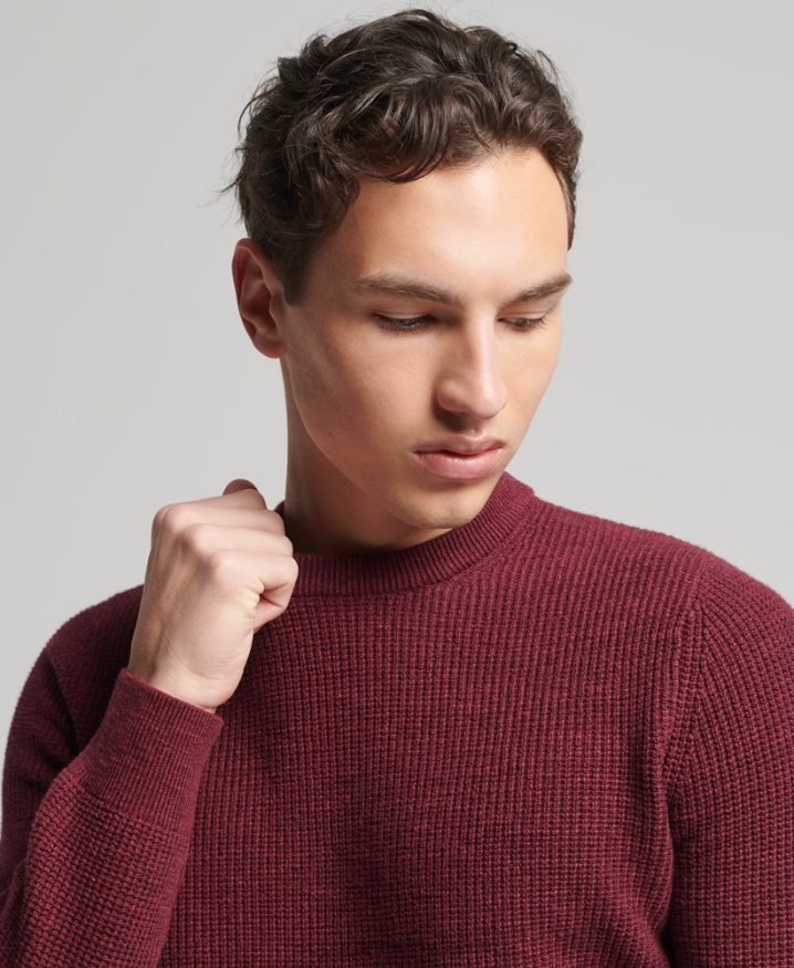 Superdry Vintage Textured Crew Knit Jumper Red Men