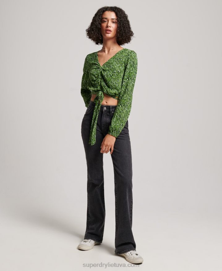 Superdry Vintage Tie Front Top Green Women