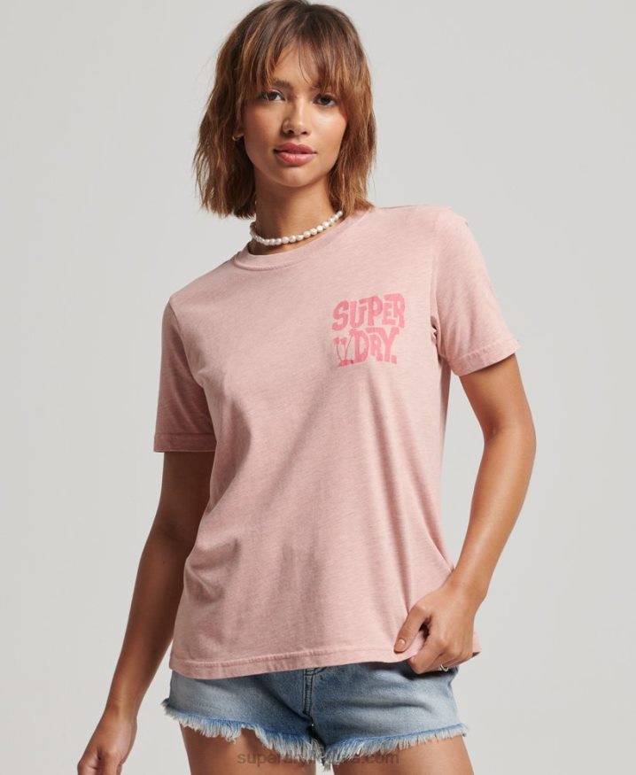 Superdry Vintage Travel Sticker T-Shirt Pink Women