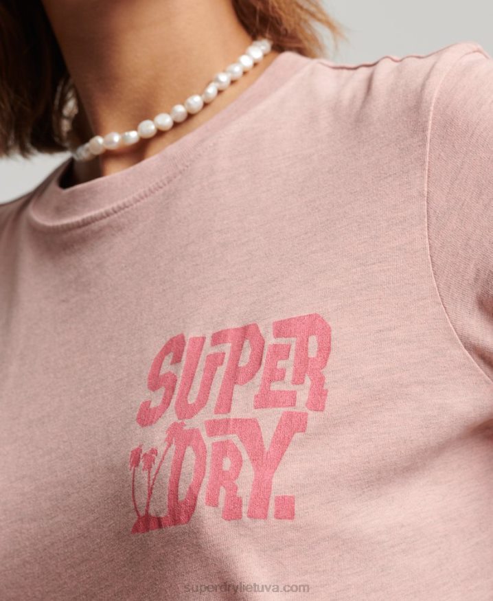 Superdry Vintage Travel Sticker T-Shirt Pink Women