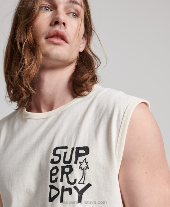 Superdry Vintage Tribal Surf Vest Top Cream Men