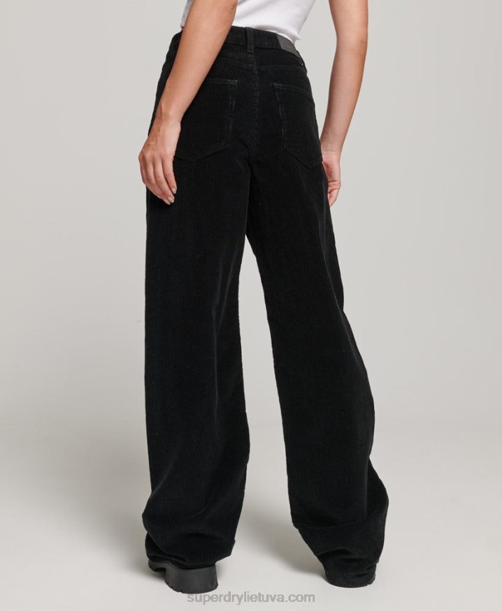 Superdry Vintage Wide Leg Cord Trousers Black Women