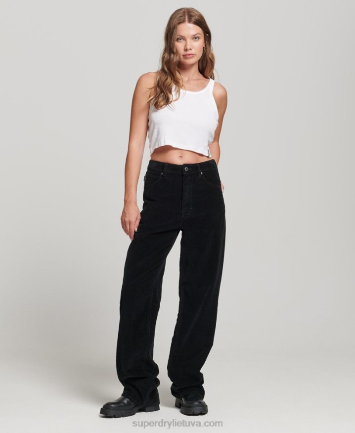 Superdry Vintage Wide Leg Cord Trousers Black Women