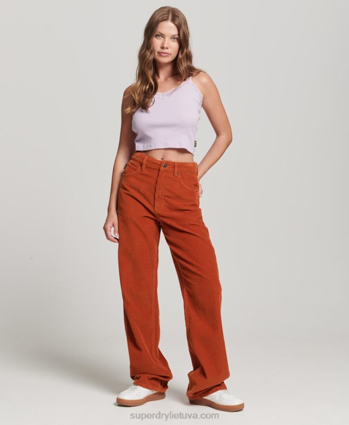 Superdry Vintage Wide Leg Cord Trousers Brown Women