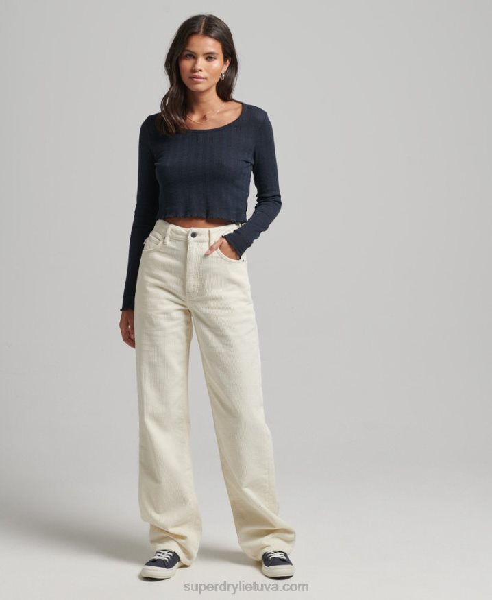 Superdry Vintage Wide Leg Cord Trousers Cream Women