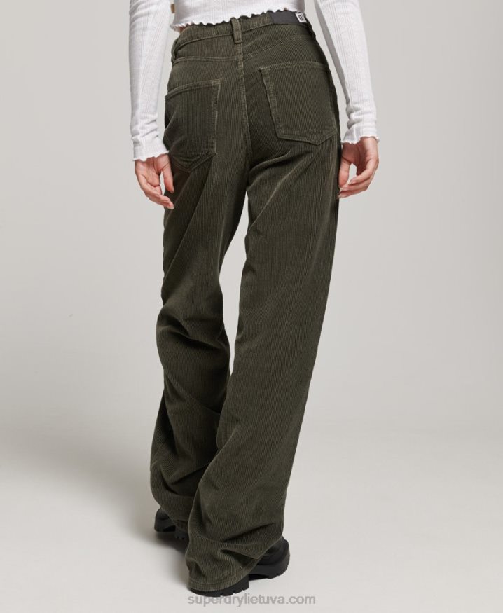 Superdry Vintage Wide Leg Cord Trousers Khaki Women