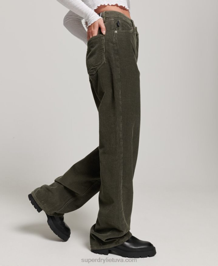 Superdry Vintage Wide Leg Cord Trousers Khaki Women