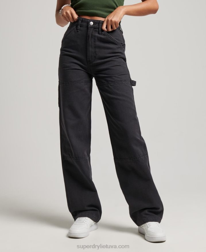 Superdry Wide Leg Carpenter Pants Black Women