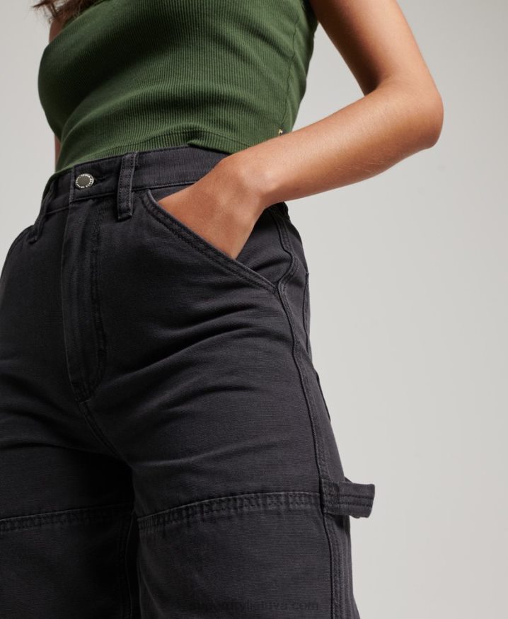 Superdry Wide Leg Carpenter Pants Black Women