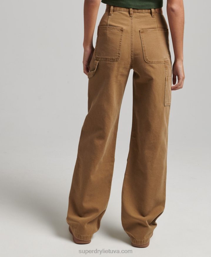 Superdry Wide Leg Carpenter Pants Brown Women