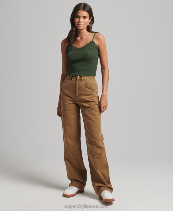 Superdry Wide Leg Carpenter Pants Brown Women