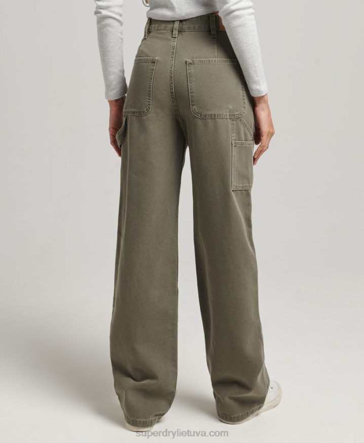 Superdry Wide Leg Carpenter Pants Khaki Women