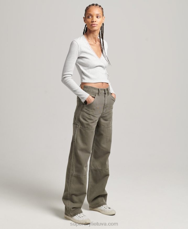 Superdry Wide Leg Carpenter Pants Khaki Women