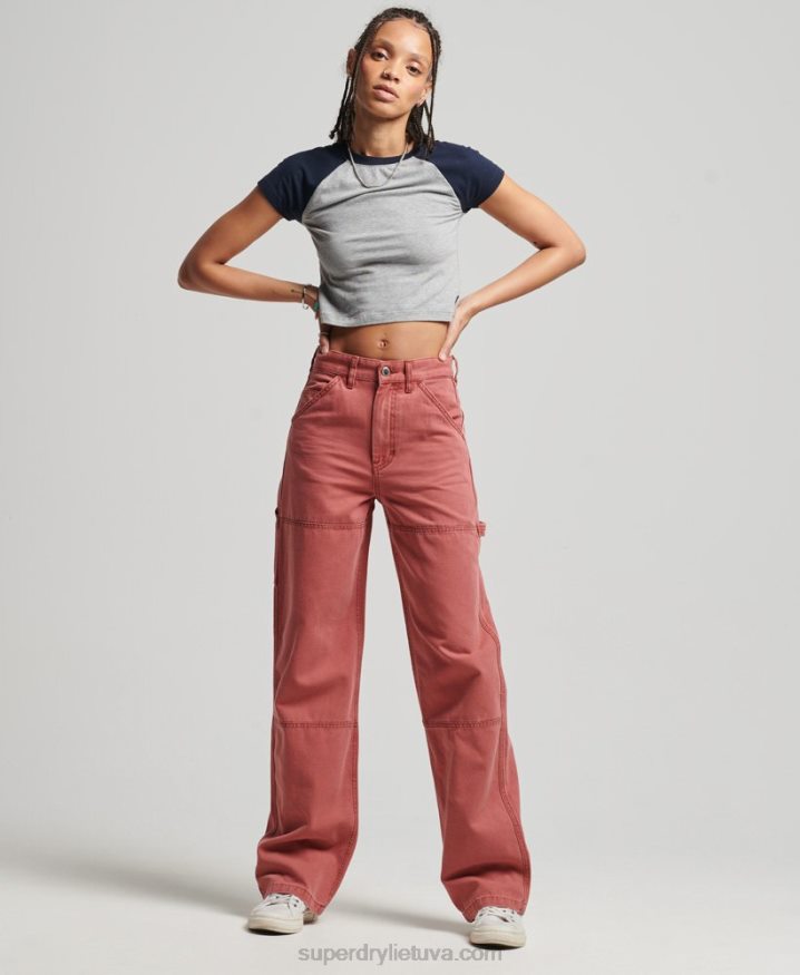 Superdry Wide Leg Carpenter Pants Red Women