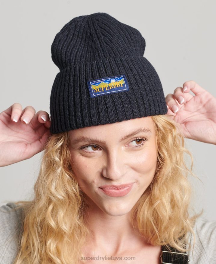 Superdry Wool Blend Radar Beanie Navy Women