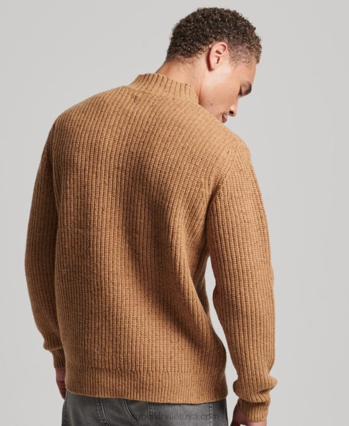 Superdry Wool Blend Tweed Mock Neck Jumper Brown Men