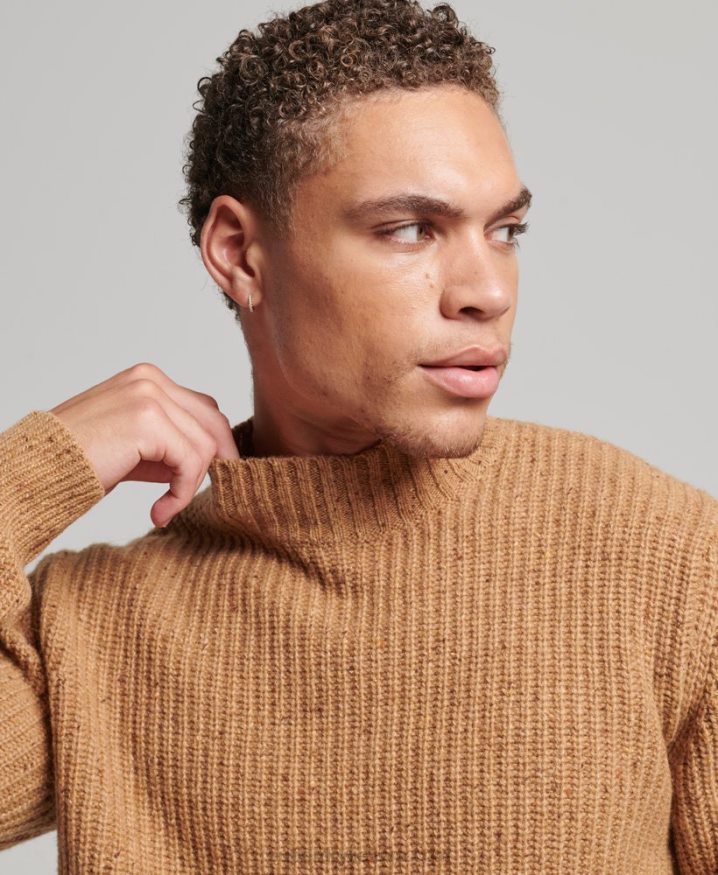 Superdry Wool Blend Tweed Mock Neck Jumper Brown Men