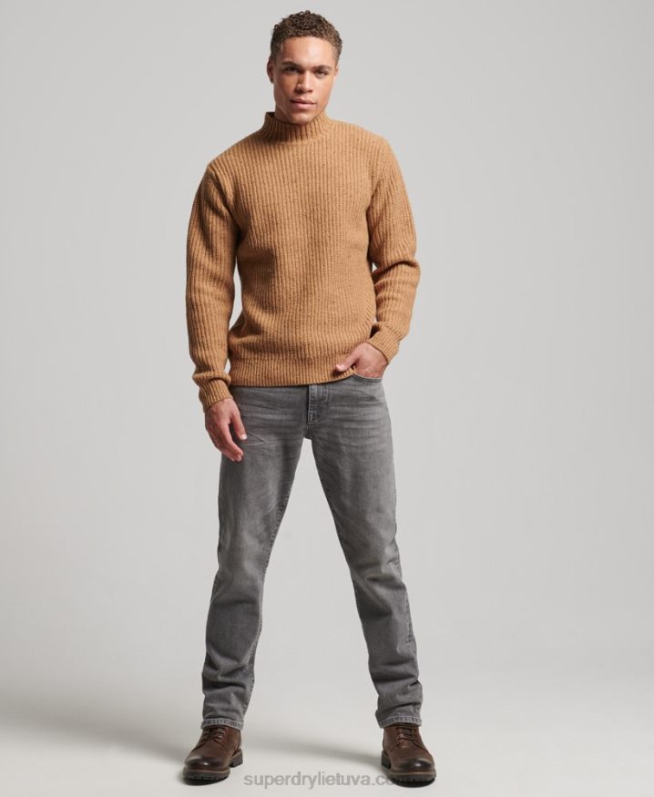 Superdry Wool Blend Tweed Mock Neck Jumper Brown Men