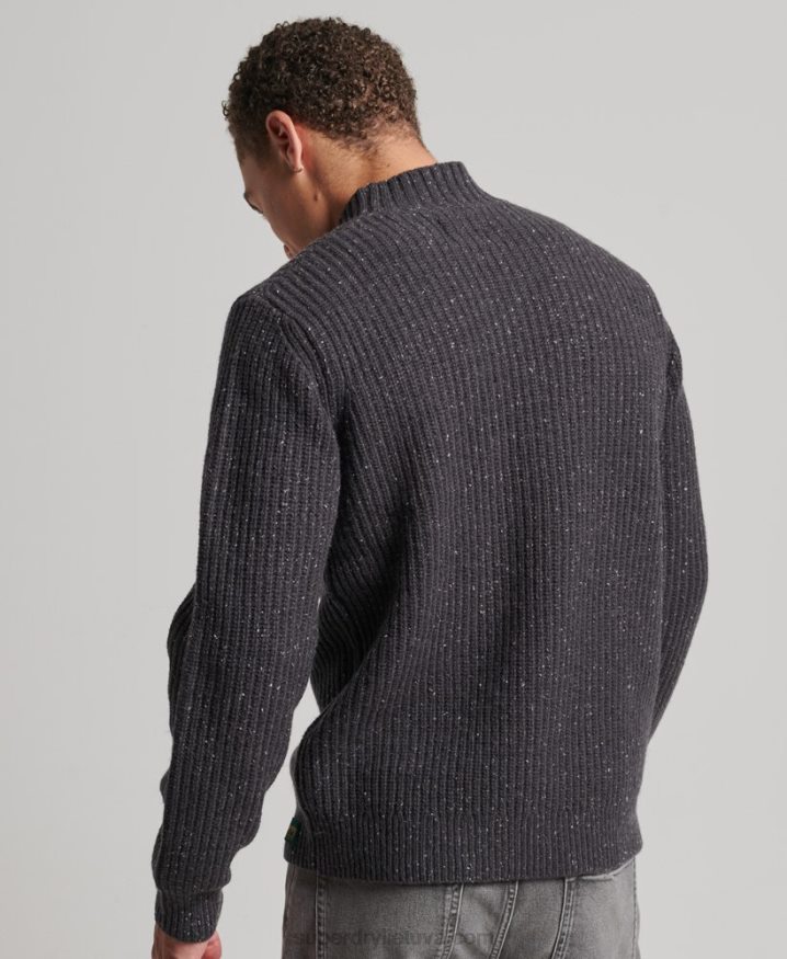 Superdry Wool Blend Tweed Mock Neck Jumper Dark Grey Men