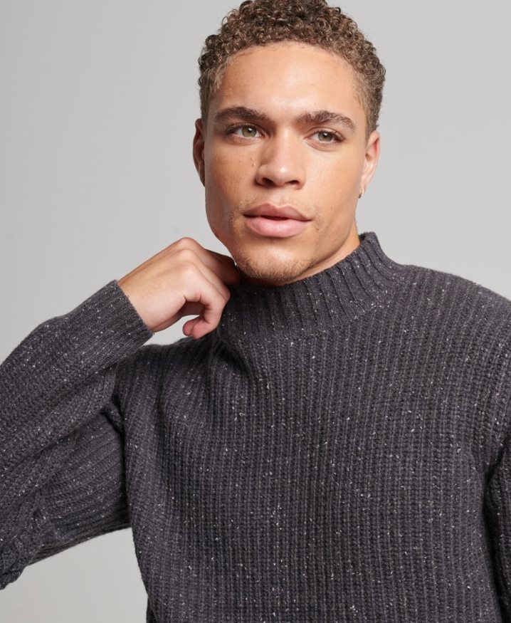 Superdry Wool Blend Tweed Mock Neck Jumper Dark Grey Men