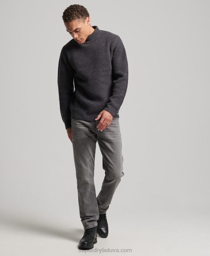 Superdry Wool Blend Tweed Mock Neck Jumper Dark Grey Men