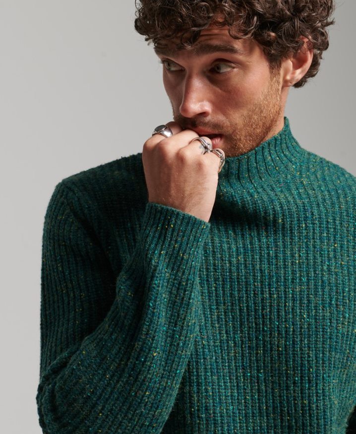 Superdry Wool Blend Tweed Mock Neck Jumper Green Men