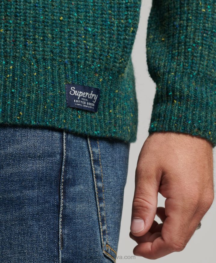 Superdry Wool Blend Tweed Mock Neck Jumper Green Men