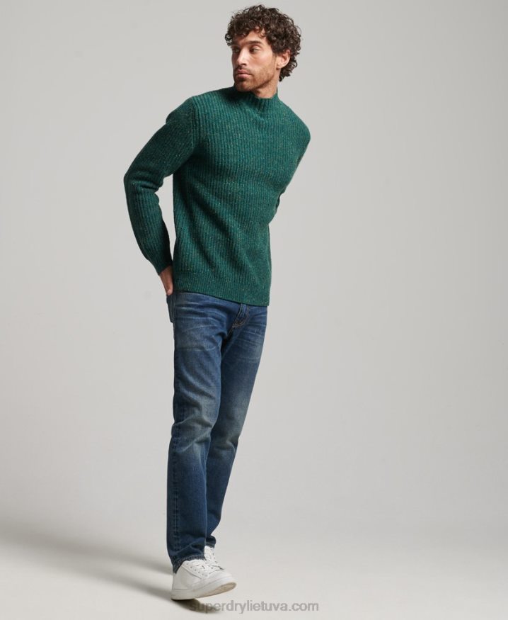 Superdry Wool Blend Tweed Mock Neck Jumper Green Men