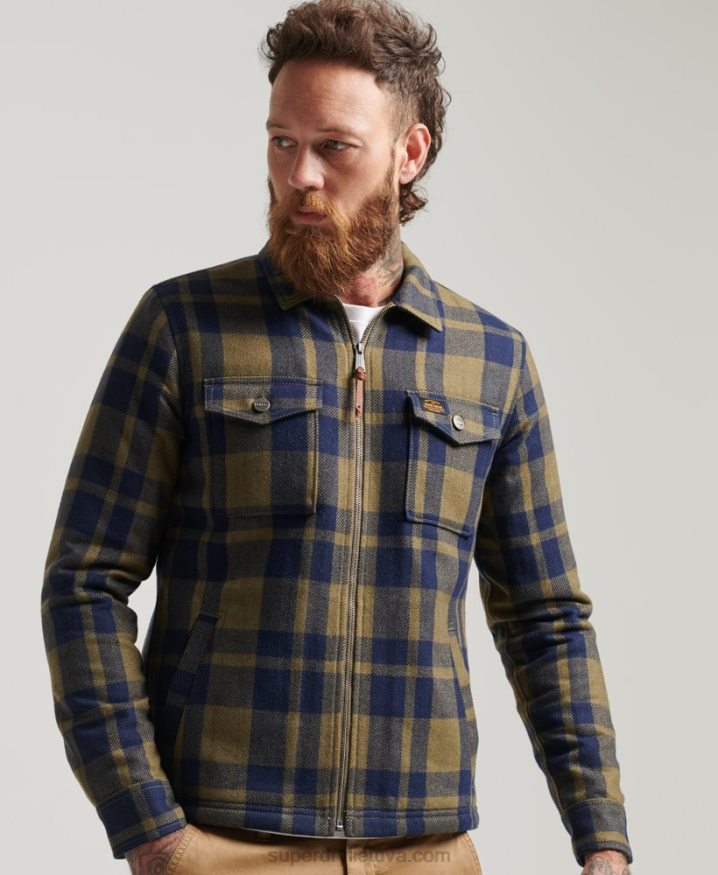 Superdry Zip Through Borg Lined Wool Check Overshirt Green Men