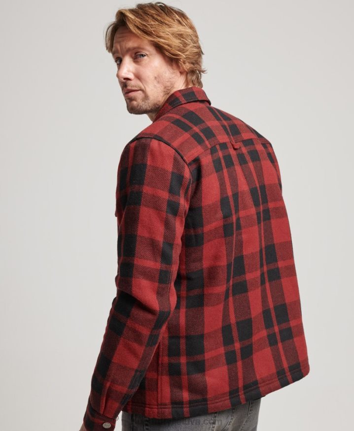 Superdry Zip Through Borg Lined Wool Check Overshirt Red Men